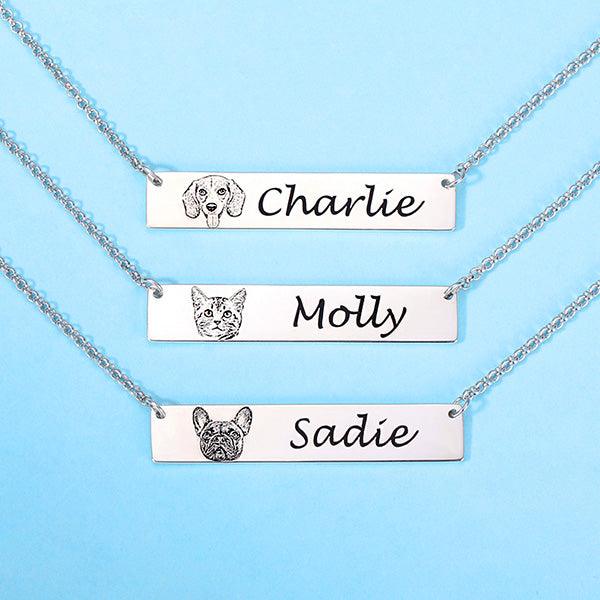 Pet Photo Bar Necklace | Gift for Dog Lover | Pet Portrait Custom Engraved | Pet Jewelry Personalized Gift | Pet Memorial Gift - Belbren