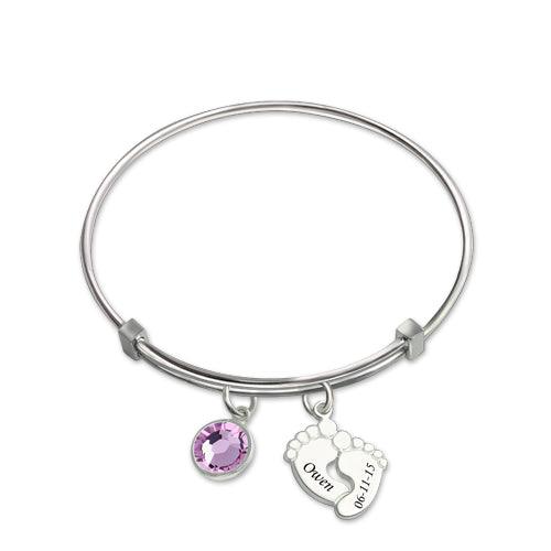 Platinum Plated Baby Feet Birthstone Bangle - Belbren