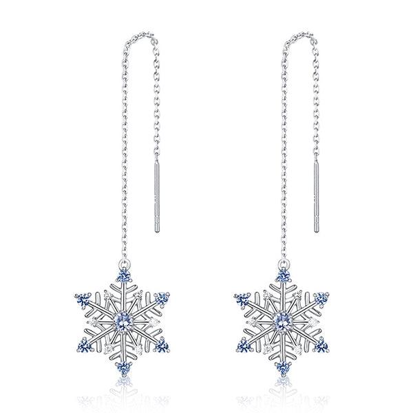 Snowflake Gemstone Long Earrings in Silver - Belbren