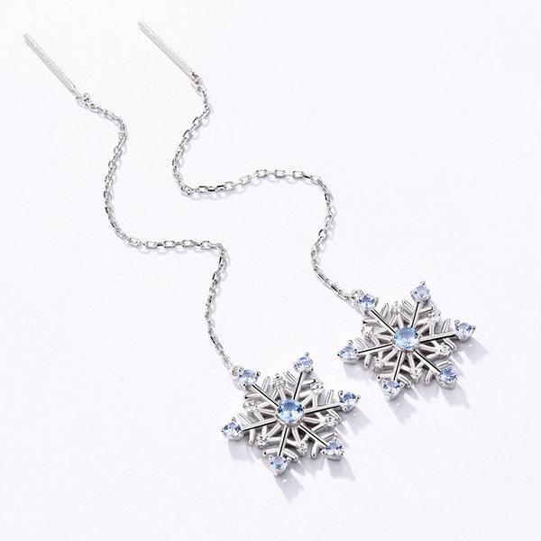 Snowflake Gemstone Long Earrings in Silver - Belbren