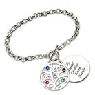 Sterling Silver Family Tree Birthstone Bracelet - Custom Engraved Names & Gemstones - Elegant Jewelry Gift - Belbren