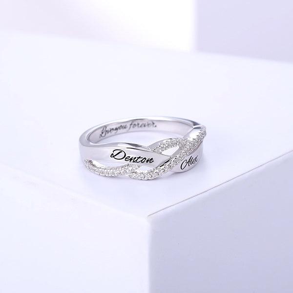 Sterling Silver Infinity Twist Ring with Simulated Diamonds - Personalized Promise Ring for Mother, Girlfriend, Couples, Anniversary Gift - Belbren