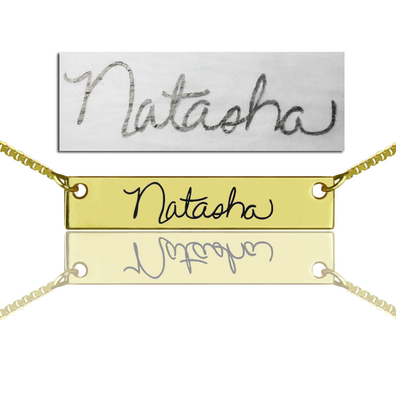 Custom Signature Necklace | Handwriting Jewelry | Engraved Actual Handwriting Bar Necklace | Keepsake Necklace | Name Necklace Gift for Her