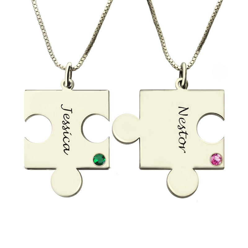 Engraved Puzzle Necklace for Couples Love Necklaces Silver
