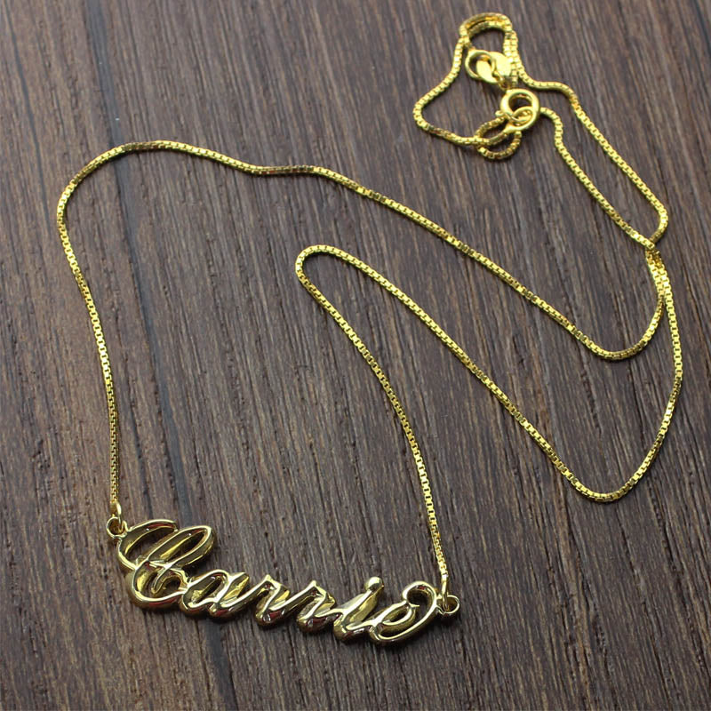 Personalized 3D Carrie Name Necklace 18K Gold Plated Silver