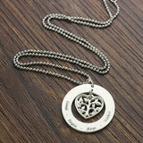 Heart Charm Circle Family Tree Name Necklace Sterling Silver