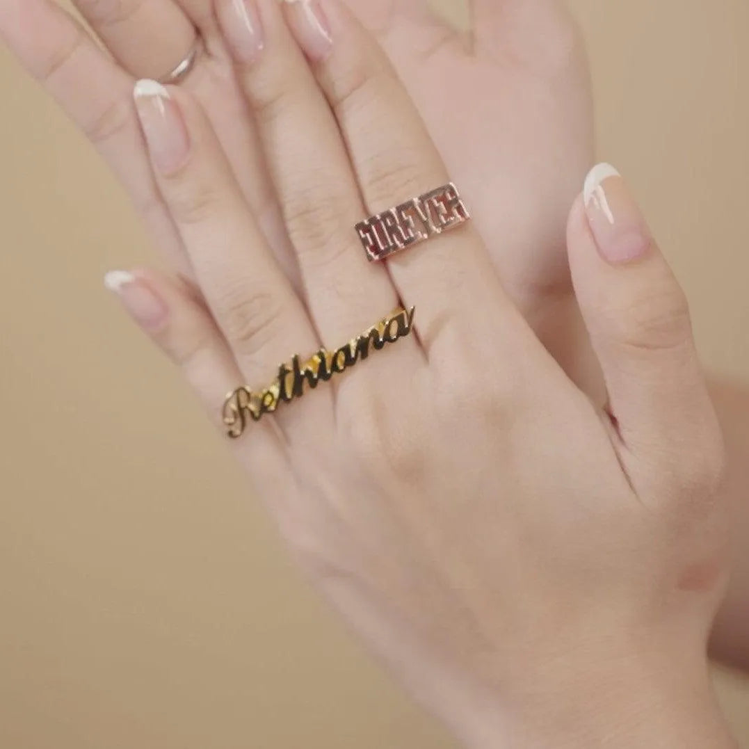 Two Finger Nameplated Ring | Personalized Allegro Two Finger Name Ring ...