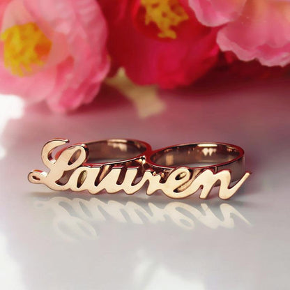 Two Finger Nameplated Ring | Personalized Allegro Two Finger Name Ring Sterling Silver S925 | Custom Name Ring Gift for Her | Gift for Women - Belbren