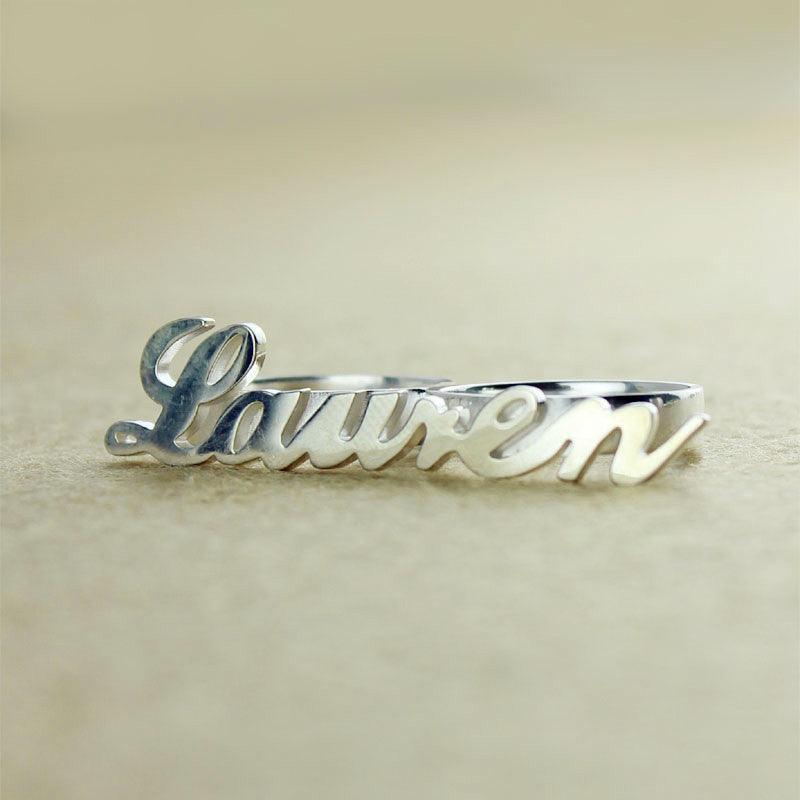 Two Finger Nameplated Ring | Personalized Allegro Two Finger Name Ring Sterling Silver S925 | Custom Name Ring Gift for Her | Gift for Women - Belbren