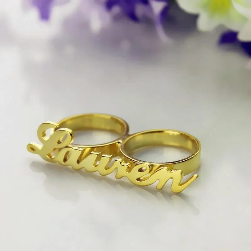 Two Finger Nameplated Ring | Personalized Allegro Two Finger Name Ring ...